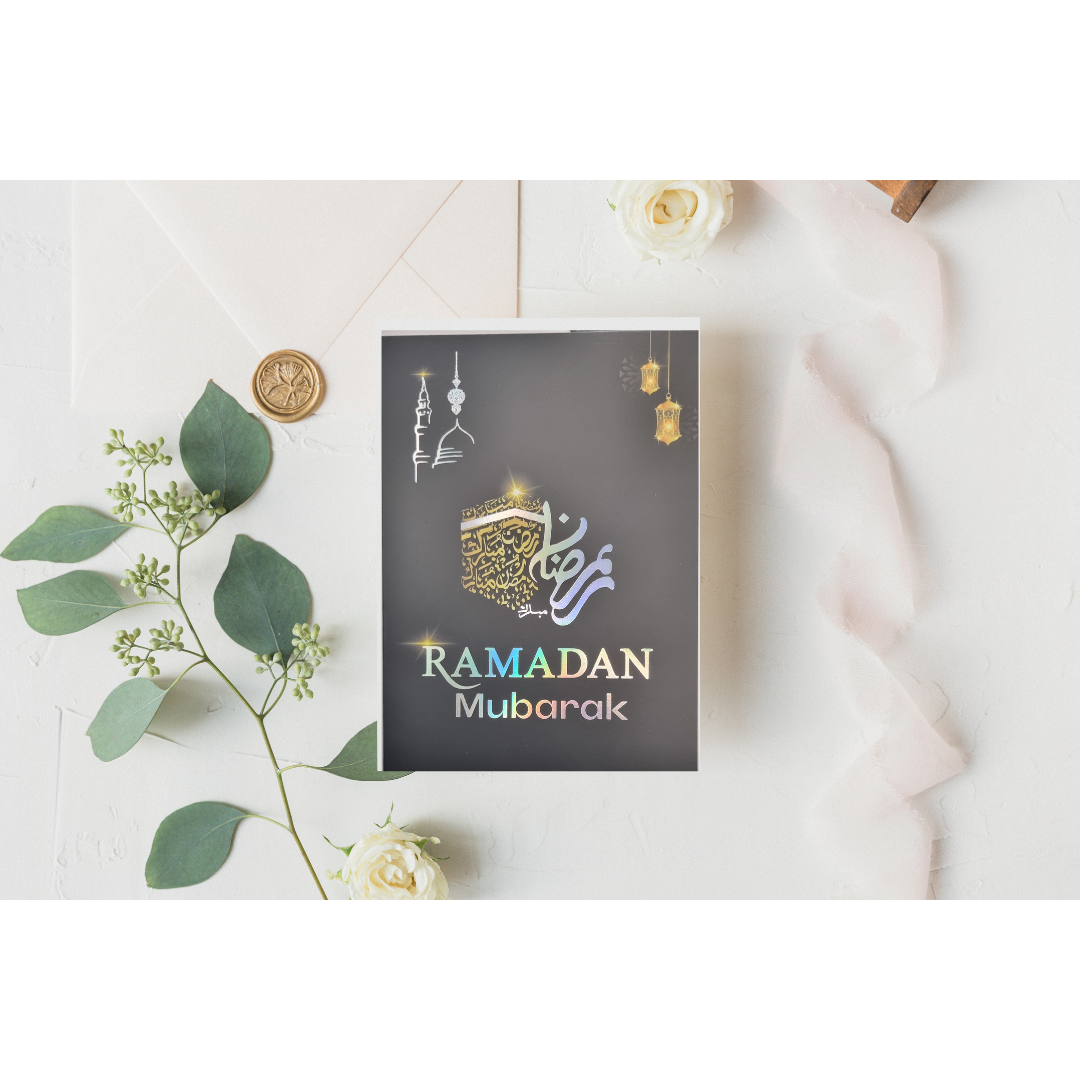 PREMIUM ELEGANT LUXURIOUS RAMADAN MUBARAK FOIL PRINT GIFT CARD WITH ENVELOPE A5 Size-3