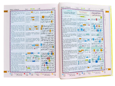 The Holy Quran – Color Coded Tajweed with Transliteration in Roman Script, Arabic & English Translation with Rehal (Holder)