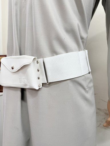 Ihram Belt for Hajj and Umrah - White Leather  with Adjustable Buckle